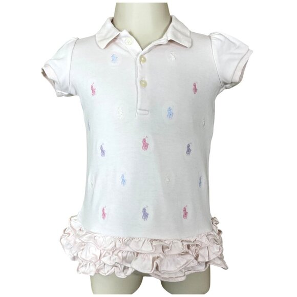 Ralph Lauren Ruffled SS Polo Dress Infant Girl Embroidered Polo Players 6M - Picture 1 of 8